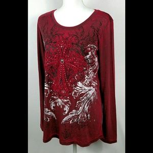 NWOT Maurices Red & Black Cross Long Sleeve Top